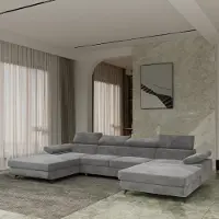 Masseno Ecksofa DETTI mit Schlaffunktion U-Form, Sofa mit Bettkasten, Wohnzimmersofa, Couch, Soffa, Bettsofa, Couchgarnitur- Grau, MONOLITH 85