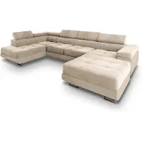Masseno Ecksofa CASONE L-S mit Schlaffunktion U-Form, Sofa mit Bettkasten, Wohnzimmersofa, Couch, Soffa, Bettsofa, Couchgarnitur- Creme, MONOLITH 04