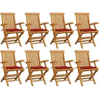 vidaXL "2024 Moderne" Gartenstühle mit Roten Kissen 8 Stk. Massivholz Teak - Gartenstühle Neu4333826