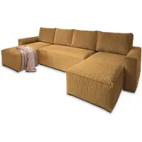 Masseno Ecksofa ASPRA mit Schlaffunktion U-Form, Sofa mit Bettkasten, Wohnzimmersofa, Couch, Soffa, Bettsofa, Couchgarnitur- Gelb, POSO 01