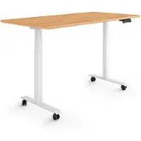 ESmart Germany EZX-132WM 140x70cm Ahorn-Nachbildung Ergonomischer Steh-Sitz-Schreibtisch auf Rollen Stufenlos elektrisch höhenverstellbar 65,5-130,5 cm 3 x Memory Aktivitätserinnerung Schnelle Montage