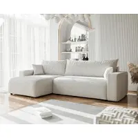 Idohome -Gepolstertes Ecksofa PIANO XL mit Schlaffunktion und Bettkasten Ottomane Universal Schlafsofa Wohnzimmer Beige C1 Boucle