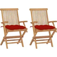 Syfax Gartenstühle mit Roten Kissen 2 Stk. Massivholz Teak