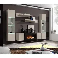 ASM-Moebel Anbauwand Wohnwand FLY M3 CC mit Push-Click System mit Bio Ethanol Kamin und Led