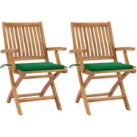 vidaXL "2024"Modernen Gartenstühle 2 Stk. mit Grünen Kissen Teak Massivholz Design Gartenstühle 8398903