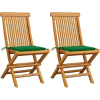 vidaXL Möbel Gartenstühle mit Grünen Kissen 2 Stk. Massivholz Teak - Gartensessel 3062465