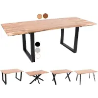 Casa Massiva Baumkantentisch 180 (280) x 90 cm Avino, Akazienholz naturfarben & massiv, Esszimmertisch mit 2 Ansteckplatten, Schwarzes U-Metallgestell, Esstisch ausziehbar 8-10 Personen