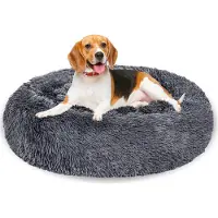 Jayseuw Hundebett Plüsch Schlafplatz Hundekissen Katzenbett Waschbares rutschfestes komfortables 80cm Dunkelgrau
