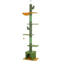 Dopwii Höhenverstellbarer Kratzbaum 230-275 cm, platzsparend, Spielzentrum mit Hängematte, Grün