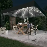 PUEAZU Pavillon mit LED-Lichterkette 3x3 m Anthrazit Stoff - Pavillons & Partyzelte &31463