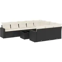 vidaXL 11-tlg. Garten-Sofagarnitur mit Kissen Schwarz Poly Rattan