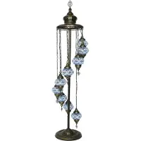 Halay Oosterse Mosaik Stehlampe mit 9 Kugeln in Lichtblau, 184 cm, E14 Fassung, handgefertigt aus Kupfer