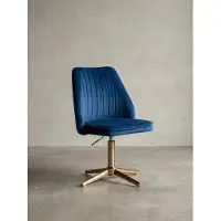 KADIMA DESIGN Samt Drehstuhl "Tanaro": Höhenverstellbar, 360° drehbar, Samtbezug, Eisenuntergestell, 120 kg Belastung. Blau, 60x60x100 cm |