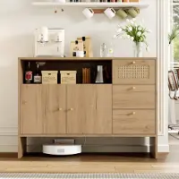 MODFU Sideboard aus Spanplatte, Natur, 105 x 40 x 76 cm, mit 2 Türen, 3 Schubladen und offenem Fach