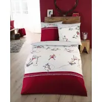 Kaeppel Biber Bettwäsche 135x200 cm + 80x80 cm Wintersport Bordeaux