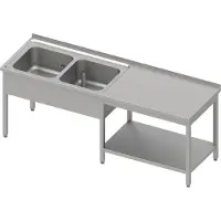 Stalgast Cheftisch mit Grundboden unter der Arbeitsfläche, mit zwei Becken links 1800x600x850 mm, mit Aufkantung, verschweißt