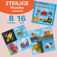 Magnikon UD111- Erste Große Puzzles 2 Teile Verkehrsmittel mit 16 Magneten, Kleinkinder Magnetisch Duo Kinderpuzzles, Lernspiel für Autofahrt, Kinder