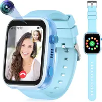 Ele eleoption BlauKinder-Smartwatch 4G mit GPS und Telefon, Smartwatch Kinder mit WLAN-Videoanruf-Kamera SOS, IP67 Wasserdichte Kinder-Smartwatch mit GPS-Echtzeitortung, Musik-Video-Player, Alarm