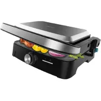 Cecotec Rock'nGrill 1500 Full Open, Schwarz, Silber, Rechteckig, Drehregler, Rost, 281 x 173 mm, Scharnier, Schwimmender Deckel