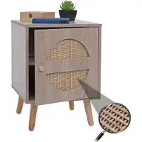 MCW Nachttisch MCW-M35, Kaffeetisch Beistelltisch, Staufächer, Kubu Rattan Holz Melamin, Eiche-Optik 56x40x40cm