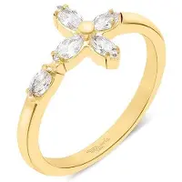Tamaris Fingerring "Cross, Kreuz-Design" Gr. 54, gelbgoldfarben, kristallweiß, Fingerringe, Damen, 54, Edelstahl, 1,6mm, Fingerring, mit Zirkonia (synth.)