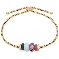 Tamaris Armband "Natural Stones", gelbgoldfarben, grün, natur, lila, grün, natur, lila, Armbänder, Damen, 21cm, Edelstahl, Armband, mit verschiedenen Steinen