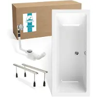 Calmwaters Rechteck Badewannen-Set 170x75 cm mit Wannenfüßen & Ablaufgarnitur, Acrylwanne Modern Select, Körperformwanne, Set Badewanne komplett, 170 x 75 cm, Weiß, 99000293