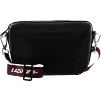 Lacoste Leder Umhängetasche Original Crossover Bag Noir Cranberry Blanc schwarz