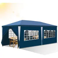 Fiqops Faziango 3 x 6 m Garten Pavillon mit 5 Seitenteilen tragbares wasserdichtes Zelt Partyzelt, blau