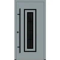 Haustuerenland.de Aluminium Haustür "FRAUKE" 82 mm RC2 BLACKLINE 8 Sprossenfelder Silbergrau RAL 7001 beidseitig innen öffnend DIN links