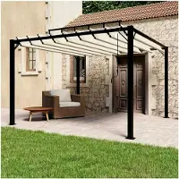 Markenlos Eleganter Pavillon in Creme mit verstellbarem Lamellendach | Polyester & Aluminium | 3x3x2,05/2,25m | Garten & Terrasse