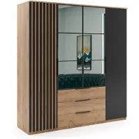 BM-Möbel Sorento Kleiderschrank - Craft Gold, Lamellen Schwarz - 200 x 61 x 215 cm