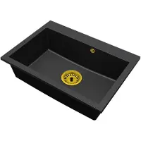 Brado Granit-Einbeckenspüle Elite 70 – Schwarz gesprenkelt mit goldenem Siphon