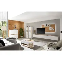 Lomadox Modernes Wohnzimmer Set CRISP-61 in weiß mit Absetzungen in Wotan Eiche Nb.