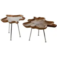 Casablanca Teak Tisch Beistelltisch aus Teakholz Edelstahl Höhe 50 cm D=55 cm natürliche Baumquerschnitt-Form mit 3 Beinen aus Edelstahl - Outdoor geeignet - 71628