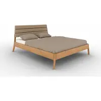 Natur24 Bett Swig 2 Sonderlänge 200x210 Wildeiche massiv Polsterkopfteil Beige Holzbeine