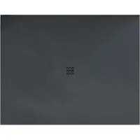 STANO Mineralguss-Duschwanne extra flach CENTRO Schieferoptik Anthrazit 120x150 cm Edelstahl in gleicher Farbe Auslaufschutz in Farbe