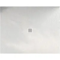STANO Mineralguss-Duschwanne extra flach CENTRO Schieferoptik Weiß 120x150 cm Edelstahl in gleicher Farbe Auslaufschutz in Farbe
