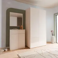 Forte ALICE SPRINGS Garderobenschrank 120, modern-minimalistisch, 2-türig, 2 Schubladen, Flurschrank, Holzwerkstoff, Kaschmir Beige, 114,5 cm breit x 214,3 hoch x 60 cm tief