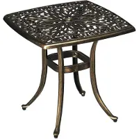 Dopwii Gartentisch, dekoratives Vintage-Design, mit Schirmloch, Aluminiumguss, Farbe: Bronze, 54 x 54 x 52,5 cm