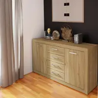 Forte BACCIO Kommode 150, modernes Sideboard für Wohn-/Schlafzimmer, 2-türig, 4 Schubladen, Holzwerkstoff, Mauvella Eiche Holzdekor, 152,7 cm breit x 85,5 cm hoch x 41 cm tief