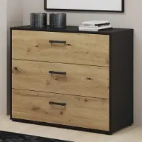 Forte MONISSA Sideboard 100, moderne Kommode, 3 Schubladen, Schlafzimmer, Wohnzimmer, Holzwerkstoff, Artisan Eiche Holzdekor|Schwarz, 97,9 cm breit x 81,7 cm hoch x 41,4 cm tief