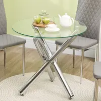 SUGIFT Esstisch rund Hartglas randlos, Glastisch 2-4 Personen Stahlbeine, Esszimmertisch transparent modern | Ø80 x 74 cm | 9,8 kg | bis 30 kg