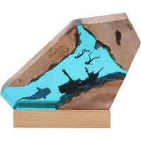 Lixada Hai Schiff Taucher Nachtlicht Tischlampe Handmade Resin Taucher Tiefsee Höhle Tauchen Led Licht Desktop Ornament für Schlafzimmer Büro Dekoration