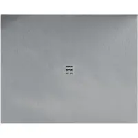 STANO Mineralguss-Duschwanne extra flach CENTRO Schieferoptik Grau 120x160 cm Edelstahl in gleicher Farbe Auslaufschutz in Farbe
