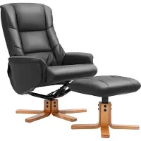 Dopwii Relaxsessel mit Hocker, Liegefunktion, Kunstlederbezug, bis 150 kg, 71 x 84 x 102 cm, Schwarz