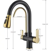StarTech.com Küchenarmatur/Wasserhahn - Ausziehbrause - Schwenkbar 360° - Zwei Griffe - Einlochmontage - Warm/Kalt - Wasserfilter - Schwarz-Gold