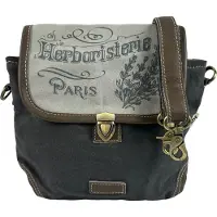 Jalan Jalan GmbH Sunsa Damen Umhängetasche. Canvas mit Leder Tasche. Kleine Messenger Bag. Grau/schwarz Crossbody. Vintage Stil Schultertasche. Geschenk Ideen für Frau