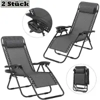 YRHome Faltbarer Liegestuhl Dunkelgrau mit Kissen, Relaxstuhl klappbar für Strand, Camping, Garten und Pool, Outdoor Sonnenliege (2 Stück)
