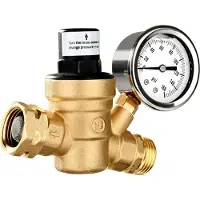 Decdeal Wasserdruckreglerventil Bleifreies Messing einstellbares Wasserdruckreglerventil mit 0-160PSI Manometer und abgeschirmtem Einlassfilter fuer Wohnmobil-Reiseanhaenger